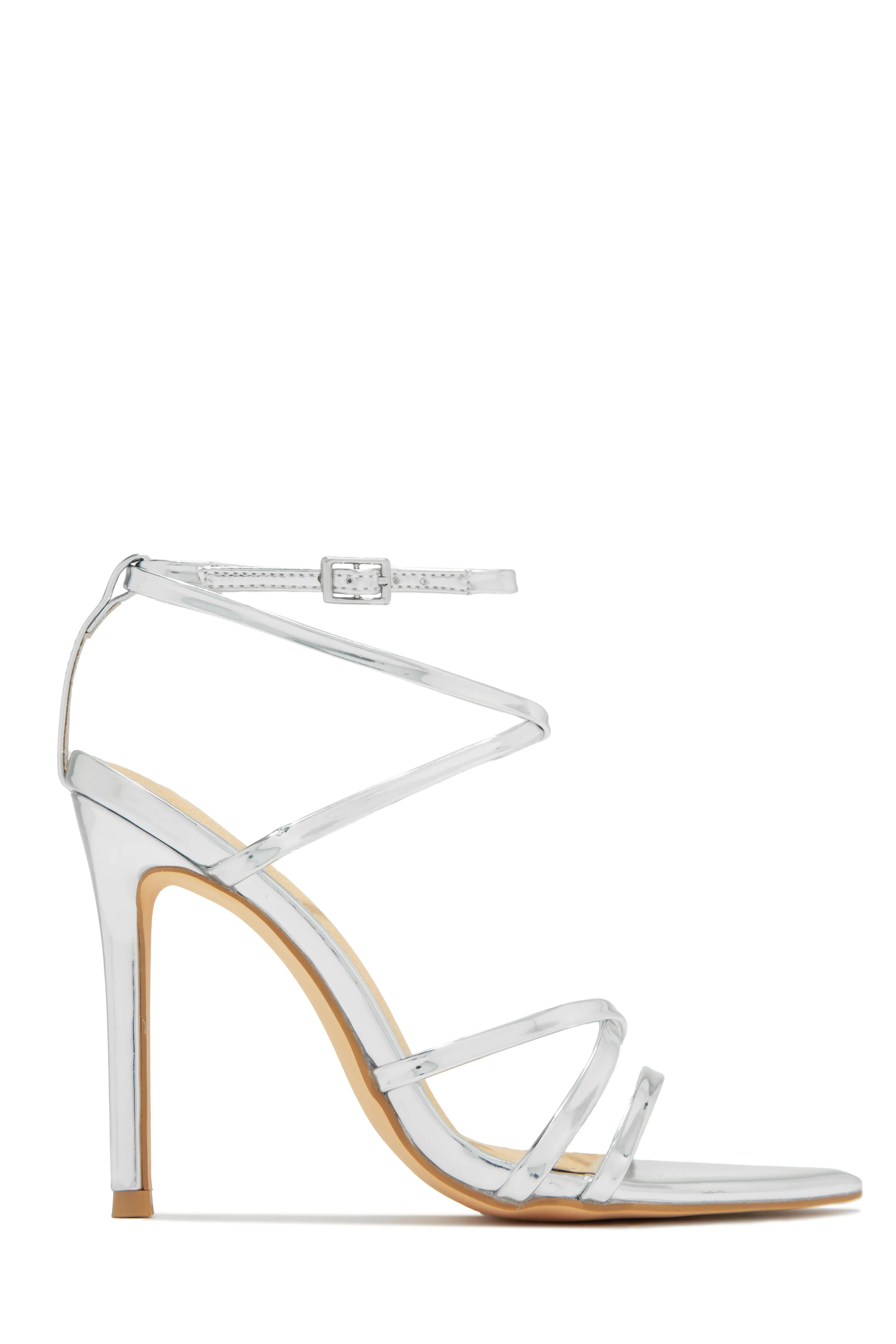 Polished Strappy High Heels - Snake