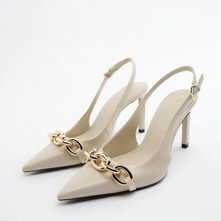 Pre Order:  Chain Decor Pointy Toe Stiletto Sandals