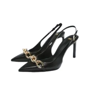 Pre Order:  Chain Decor Pointy Toe Stiletto Sandals