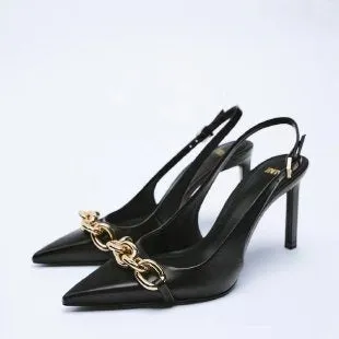 Pre Order:  Chain Decor Pointy Toe Stiletto Sandals