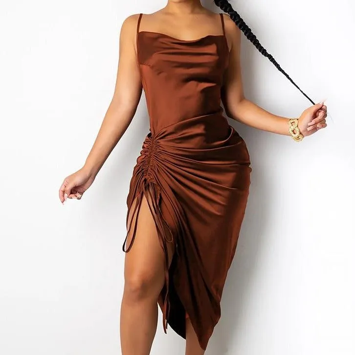 Ruched Satin Summer Dress