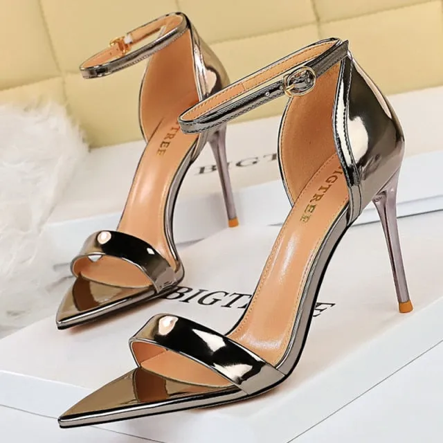 Shiny Strap Contoured Stiletto Heels