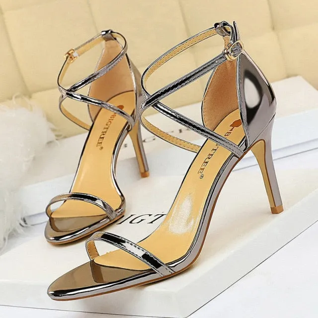 Shiny Strap Contoured Stiletto Heels