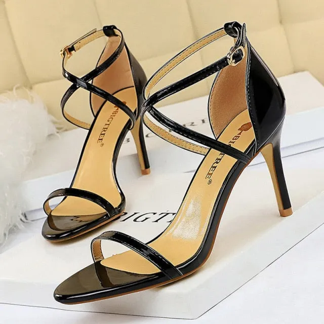 Shiny Strap Contoured Stiletto Heels