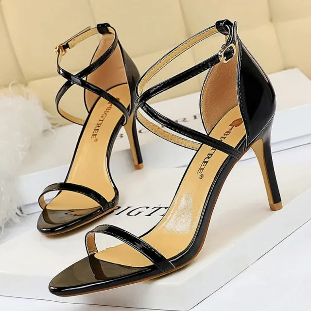 Shiny Strap Contoured Stiletto Heels