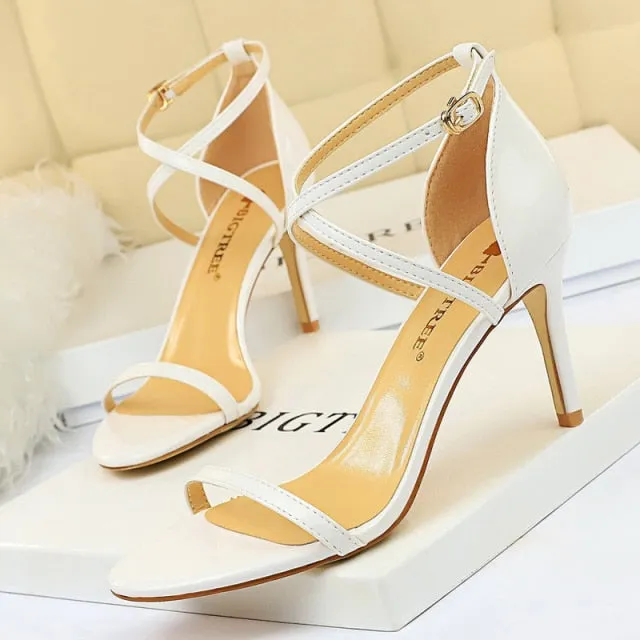 Shiny Strap Contoured Stiletto Heels