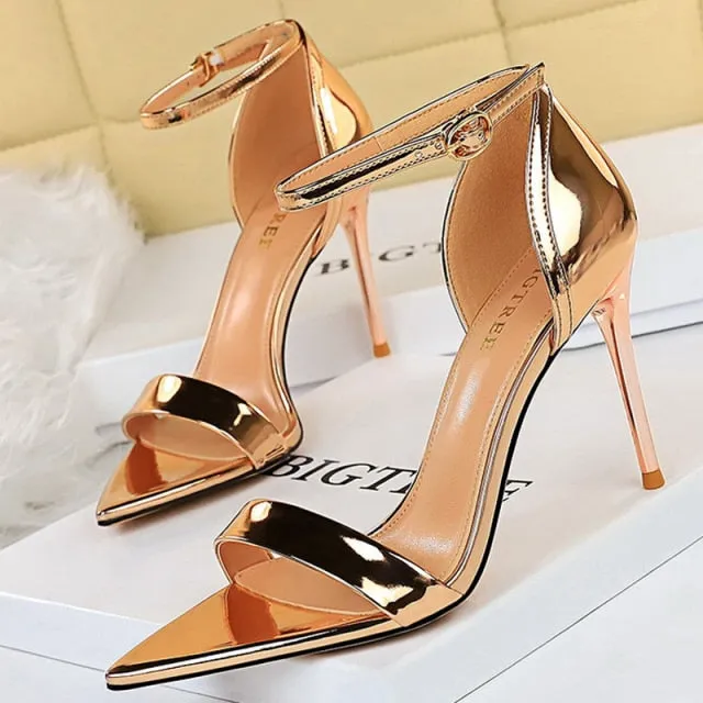 Shiny Strap Contoured Stiletto Heels