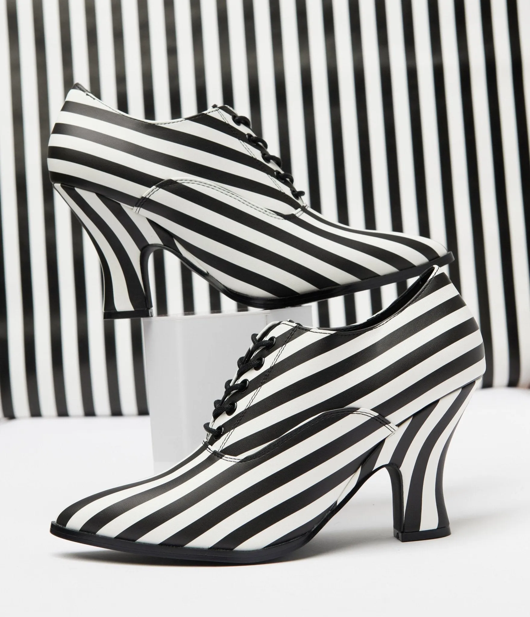 Strange Cult Black & White Stripe Victoria Heels