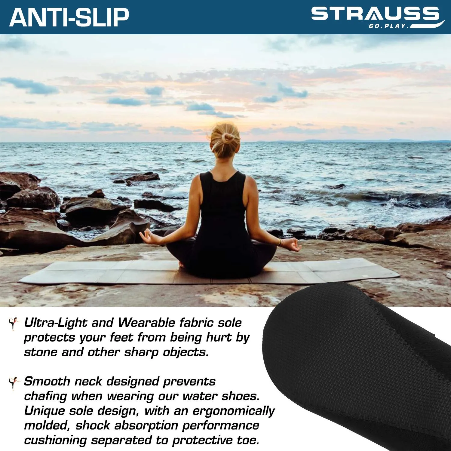 Strauss Yoga Block (Purple) and Yoga Shoes, (Black)