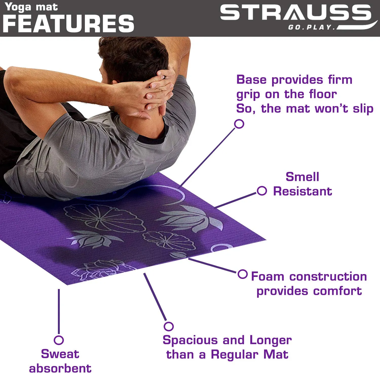 Strauss Yoga Mat, 6mm (Purple Floral) and Yoga Shoes, (Black)