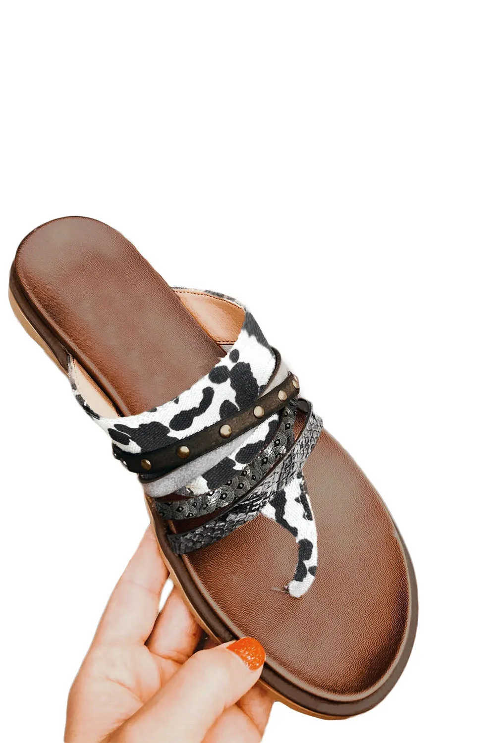 Women's Casual Slide Flat Studded Animal Print Flip Flop Sandals