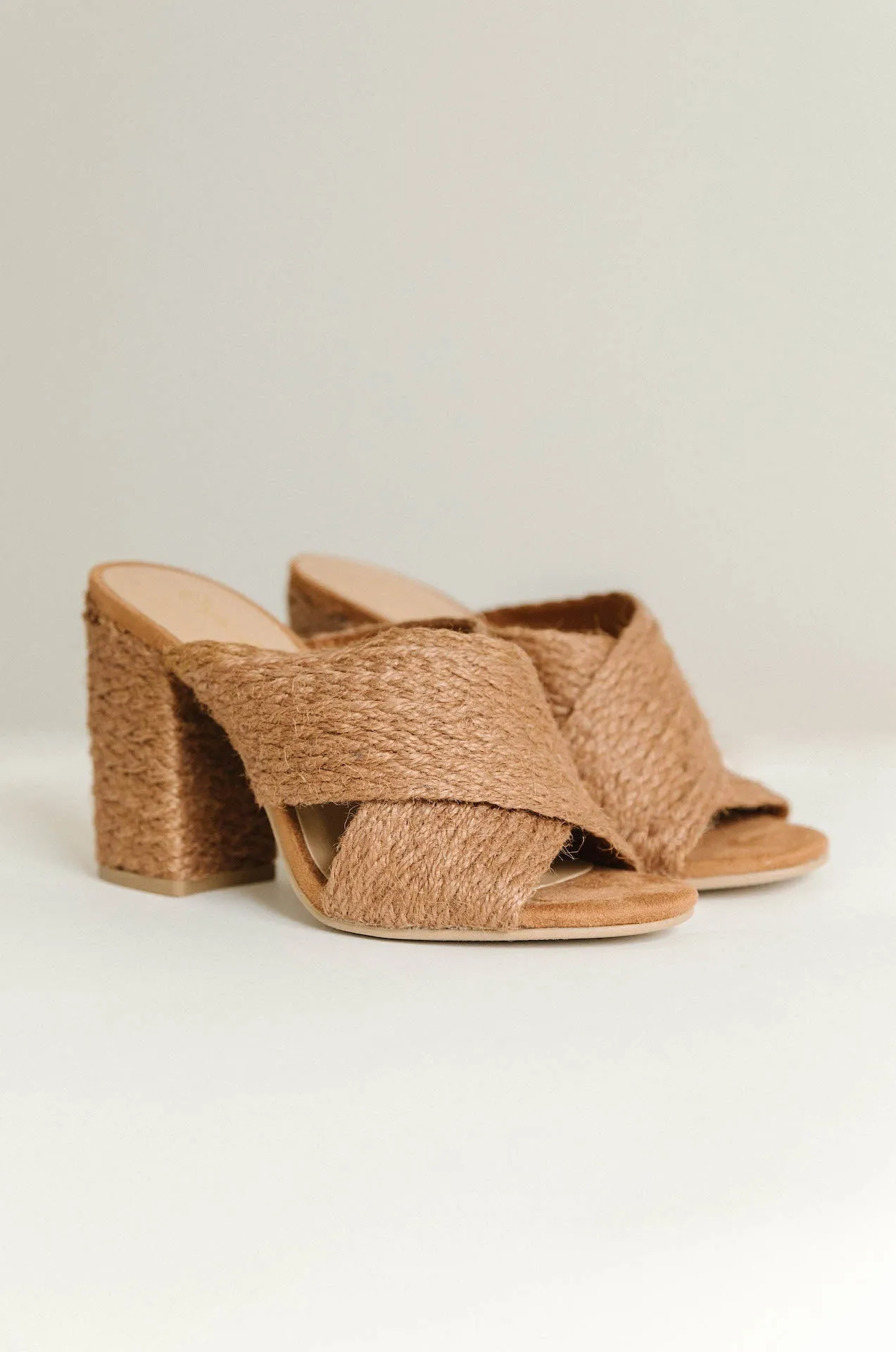 Woven Brown Raffia Mule Heels