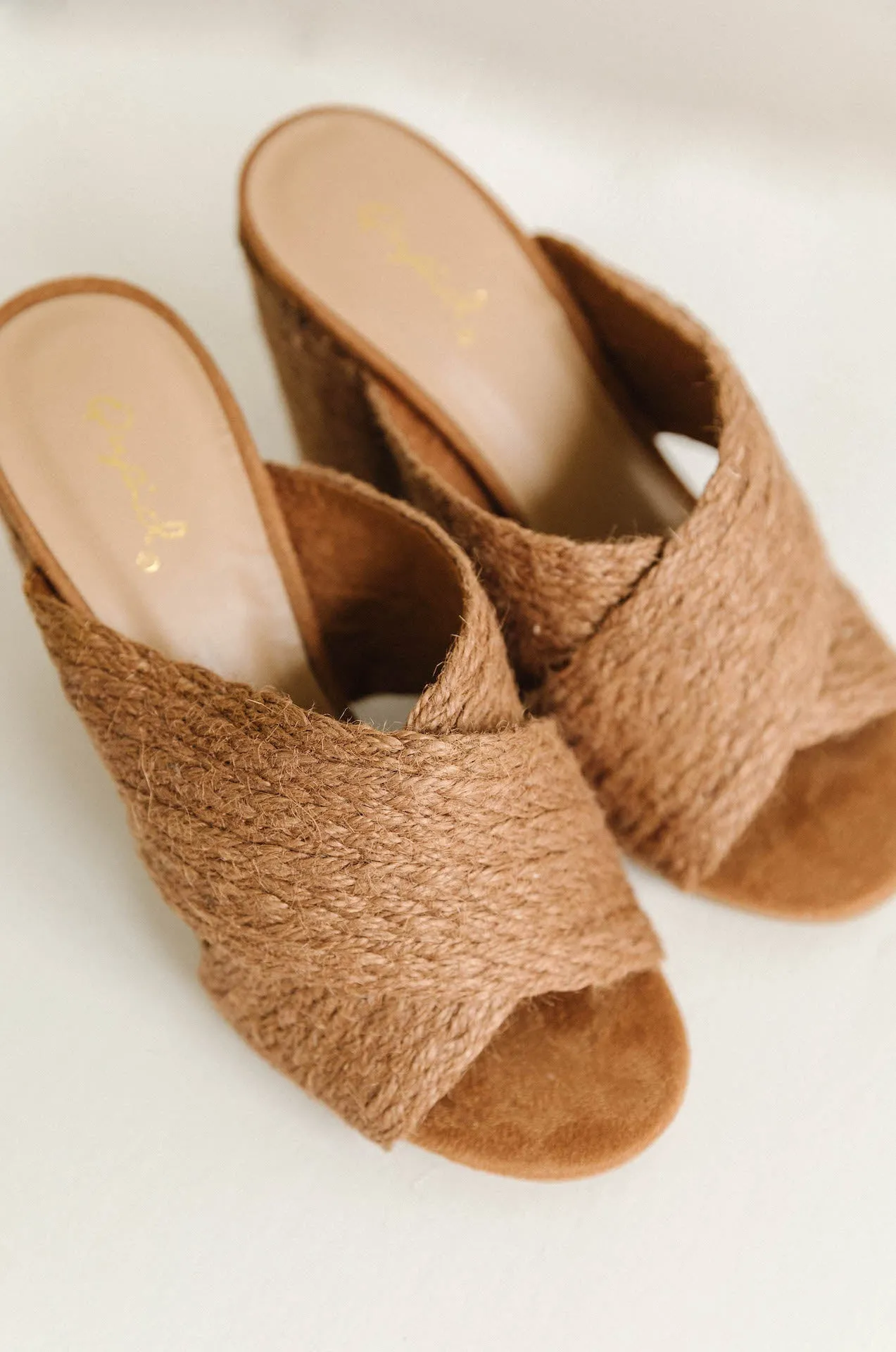 Woven Brown Raffia Mule Heels