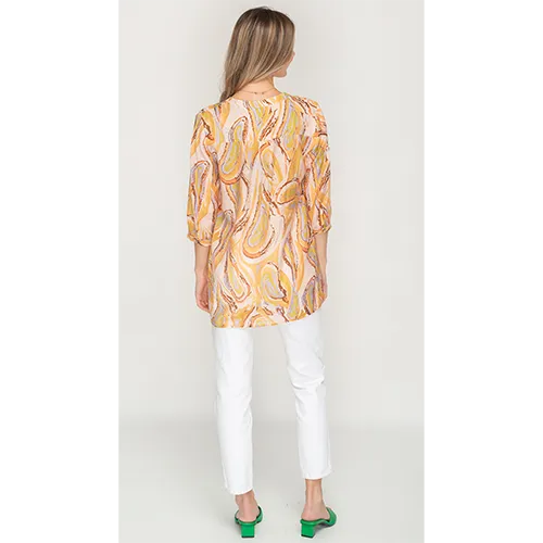 Yellow Patterned Printed Short Casual Top For Womens